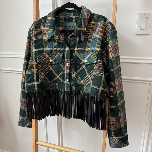 BlankNYC Day Break Plaid Fringe Crop Jacket - Ladies Size XL - Like New - Picture 1 of 7